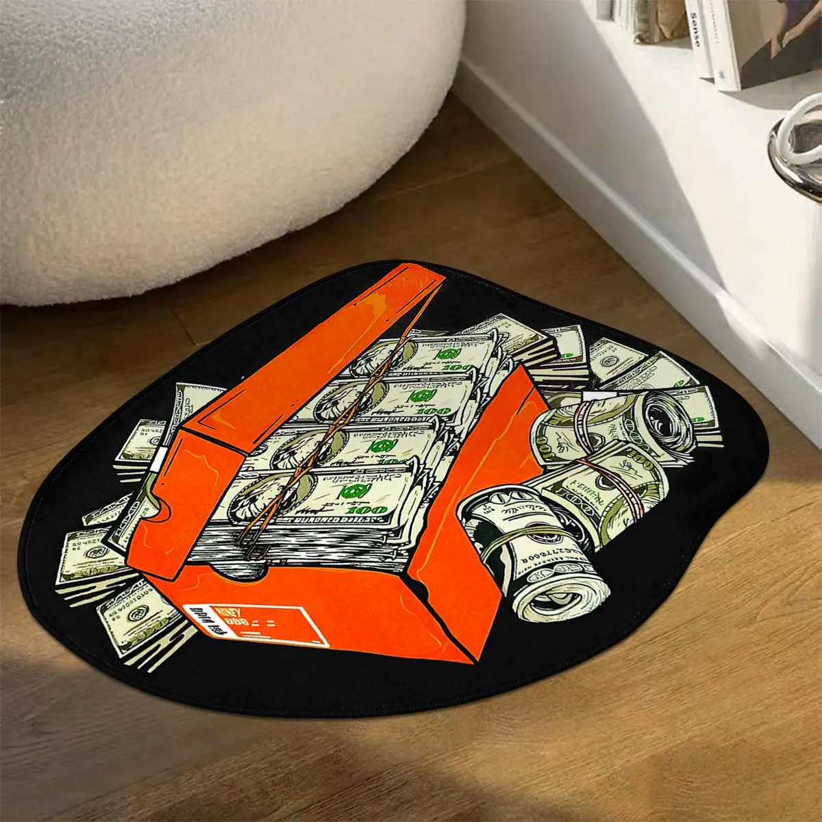 1pc shoebox dollar rug, Unique rugs, soft comfortable area rug, creative shoebox banknote pattern design, non-slip floor mat, Machine Washable Rug, suitable for bedroom, entrance, unique home decoration, Washable Soft Rug, Home Decorative Rug