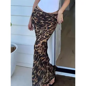Women's Leopard Print Long Skirt, Stretch Skirts, Fashion Casual Fish Tail Skirt for Daily Outdoor Wear, Women Bottoms for Summer