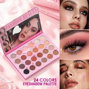 Rose-Pink Case 24-Shade Palette | Nude Brown Earth Tones | Matte and Shimmer Blends | Everyday Commute Makeup | Smoky Eyeshadow | Suitable for All Skin Tones | Dual-Use for Eyes and Cheeks