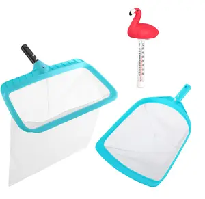 Professional Pool Luxury Kit，3 in 1，1 Light Pool Leaf Cleaner Net & Flamingo Thermometer & 1Heavy Duty Pool Skimmer Nets，Best Choice for Outdoor & Indoor Swimming Pools, Hot Tub and Spas(Blue)