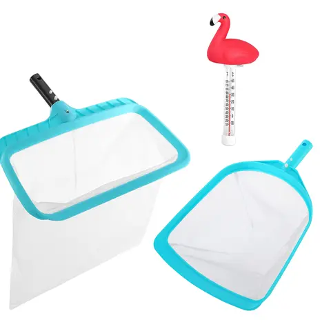 Professional Pool Luxury Kit，3 in 1，1 Light Pool Leaf Cleaner Net & Flamingo Thermometer & 1Heavy Duty Pool Skimmer Nets，Best Choice for Outdoor & Indoor Swimming Pools, Hot Tub and Spas(Blue)
