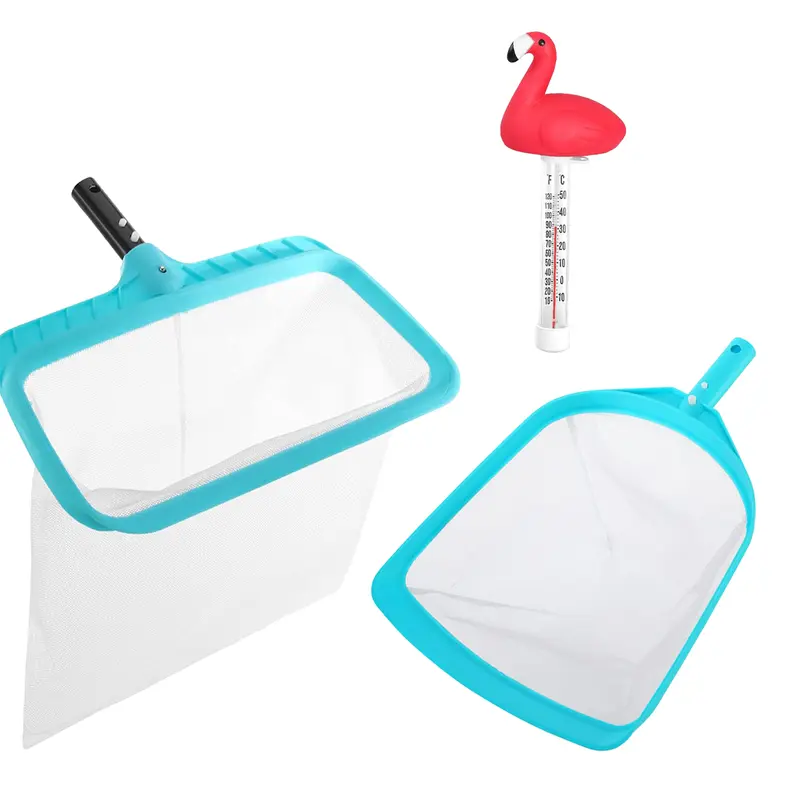 Professional Pool Luxury Kit，3 in 1，1 Light Pool Leaf Cleaner Net & Flamingo Thermometer & 1Heavy Duty Pool Skimmer Nets，Best Choice for Outdoor & Indoor Swimming Pools, Hot Tub and Spas(Blue)