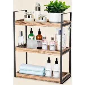 Stylish Wood Vanity Organizer Shelf 3-Tier Countertop Storage for Bathroom Counter Space Saving Bathroom Counter Decor Rustic Bathroom Vanity Accessories