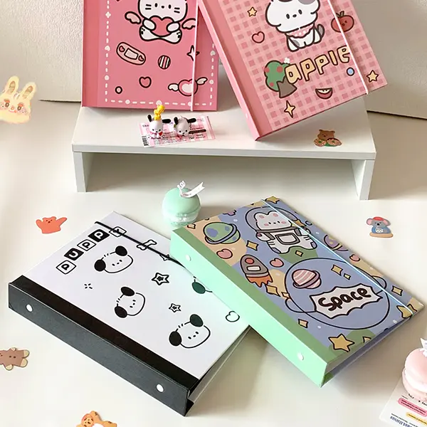 PopKoolShop A5 Cartoon Binder | Composition Hardcover Binder | Kpop Photocard Binder | 6 Ring Planner K-pop Binder Bullet Journal Scrapbook Gifts with 25 Acid Free Inner Pages