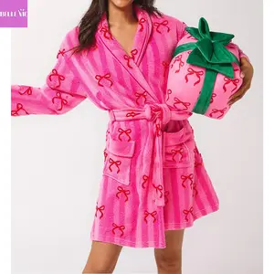 Womens Valentine's Day Robe Lightweight Short Knit Bathrobe Soft Ladies Sleepwear with Pockets