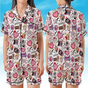 Horror Lover Satin Pajamas Set, Cute Horror Girlie Halloween Pajama Set, Scream Queen Halloween Sleepwear, Horror Babe Halloween Pajamas Set