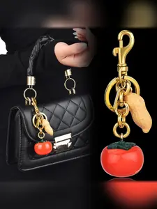 Creative Persimmon Peanut Keychain, Elegant Fruit Series Bag Charm, Perfect for College Style, Sweet Cool Fashion, All Seasons