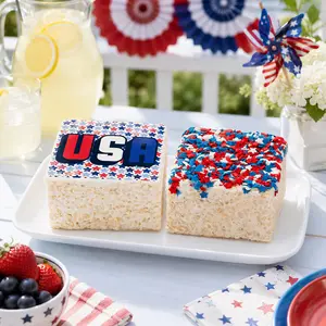 Stars & Sprinkles Crispycake Duo – 2 Festive July 4th Giant 3x3" Soft & Gooey Rice Crispy Treats
