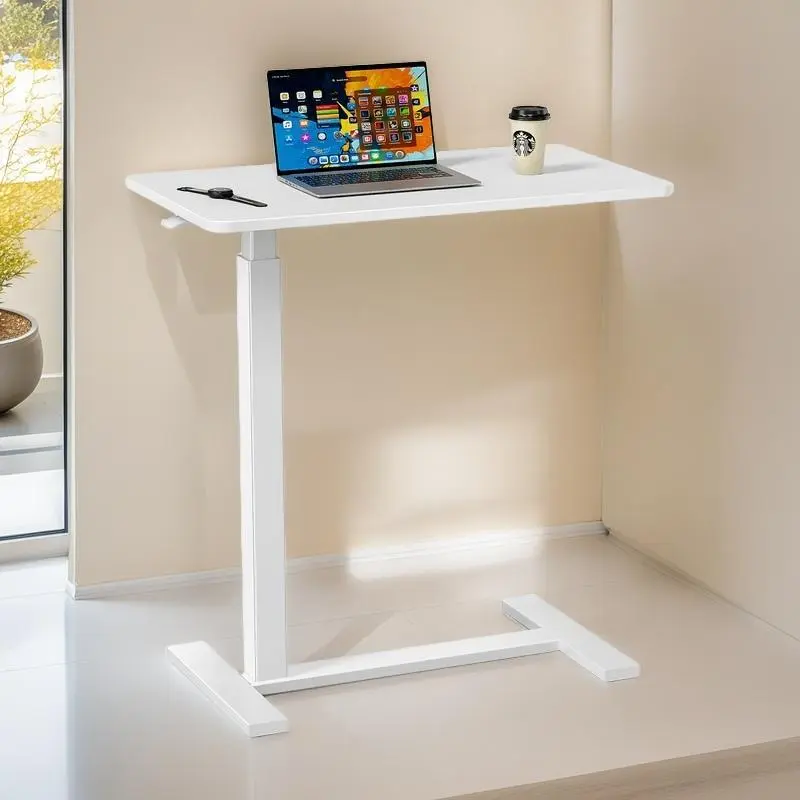 Medical Adjustable Overbed Bedside Table with Hidden Caster Wheels, Pneumatic Mobile Laptop Study Work Cart with Tray, Secure Height Adjustment, FSA/HSA Eligible, 27.6" W x 15.7" D White for Hospital/Home Use Side Table