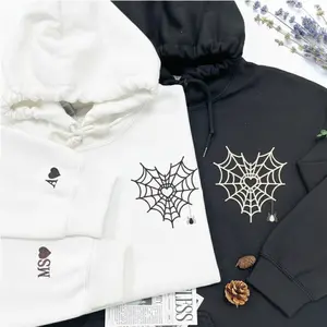 Spider Web Heart Embroidered Hoodie – Matching Couple Edition
