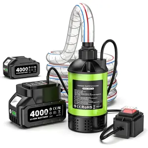 Cordless Submersible Water Pump Brushless, Small   Sump Pump with 2x4000mAh  & Hose for Swimming Pool  Garden Pond Basement Camping Boat Rain  Outdoor Draining