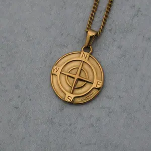 Gold Compass Pendant Chain Necklace