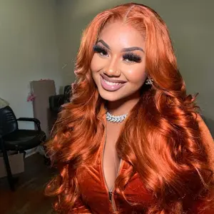 180 Density Ginger Orange Colored Body Wave Human Hair Wig 13x4 Lace Front Human Hair Pre Plucked for Women Dark Reddish Orange Colored Wigs