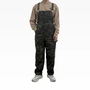 WIRDATRD Men's Camo Adjustable Denim Overalls Fashion Bibs Coveralls with Pockets Camouflage Outdoor Wear Jumpsuit with Zipper for Fall Winter
