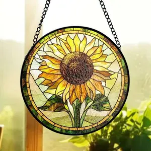 Sunflower Stained Glass Suncatcher, Radiant Bloom Panel, Window Accent, Cottagecore Floral Art