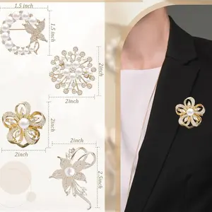 4 Pcs Brooches and Pins for Women Crystal Pearl Brooches for Teacher Mother's Day Gift Wedding