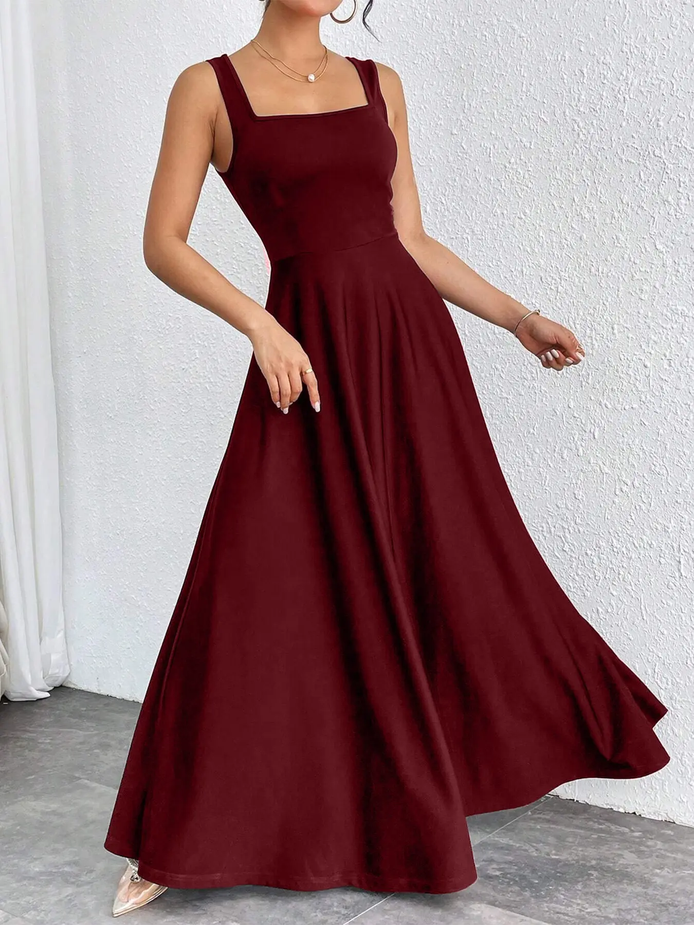 2026 New Audrey Hepburn Style Dress, Square Neck Sleeveless Waist Cinching  Long Gown, Elegant Slimming Evening Party Dress, Formal Wear - TikTok Shop