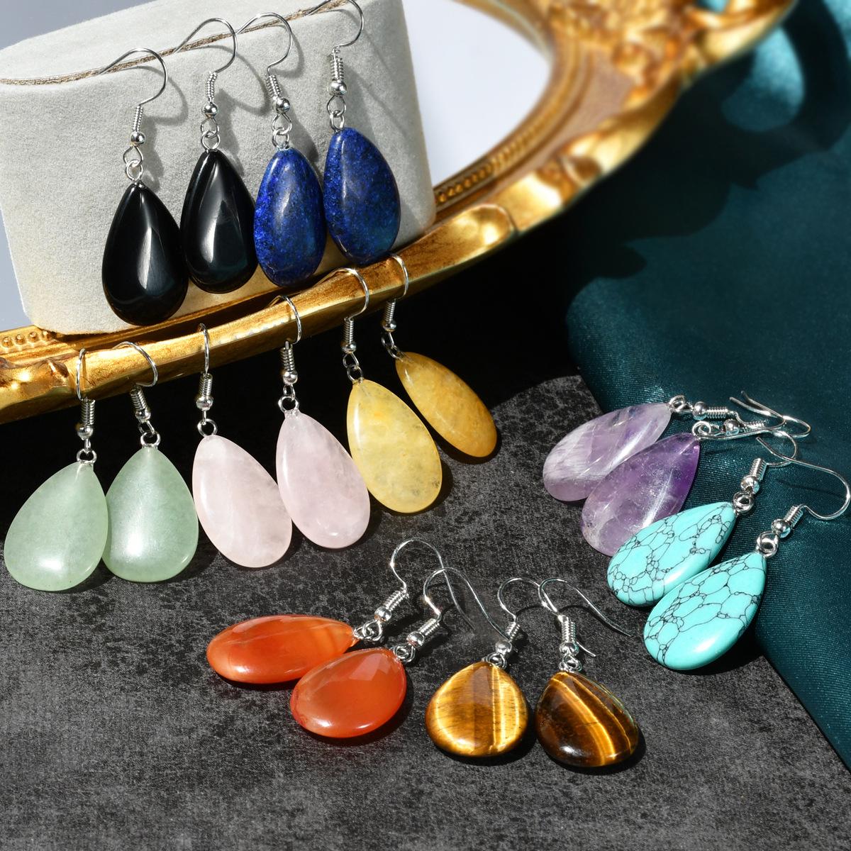Women’s natural stone teardrop earrings/ear drops, pink crystal and green, Dongling style jewelry