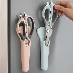 Multi-Functional Kitchen Scissors with Magnetic Stand, Stainless Steel Detachable Blade Locking System, Large Handle for Meat Fish Fruits Bones Shells Bottles