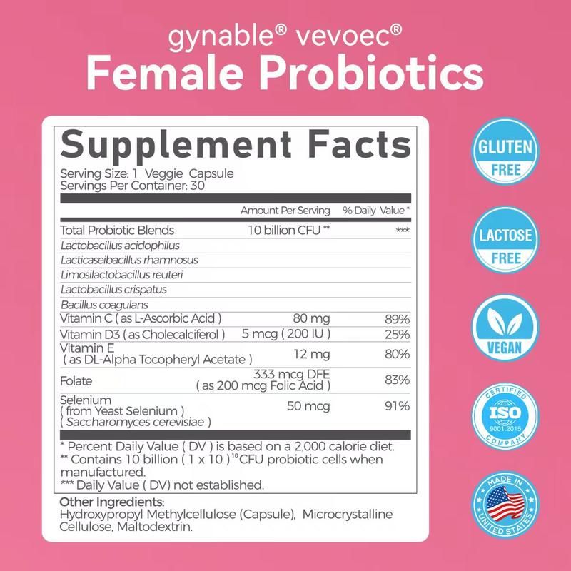 Gynable Female Probiotics | Women's Probiotics for HPV, BV, UTIS,Yeast Infection, pH Balance, Odor- All in One Solution with Lactobacillus&Selenium,VitaminC, D,Folate Probiotic Blend supplement,Gluten-Free,Vegan,30 Count For 1 Month,TikTokShopBlackFriday