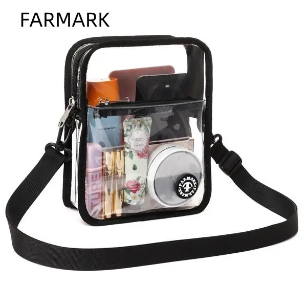FARMARK Clear Bag Purse Stadium Approved Women's Transparent Crossbody Bag Small for Men and Women See Through Purses for Concerts Sports Events Cellphone Pouch Compact Shoulder Bag with Zip