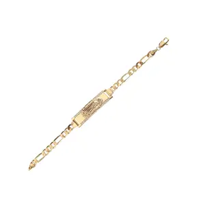Virgencita de Guadalupe Bracelet Gold-Tone Figaro Chain with Engraved Iconic Design for Religious Wear