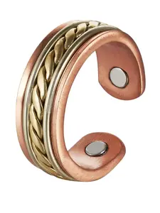 Pure Copper Ring Magnetic Copper Adjustable Open Design Cuff Ring Unisex Vintage Braided Style, Stackable Rings, Perfect for Men & Women Boho Style Rings