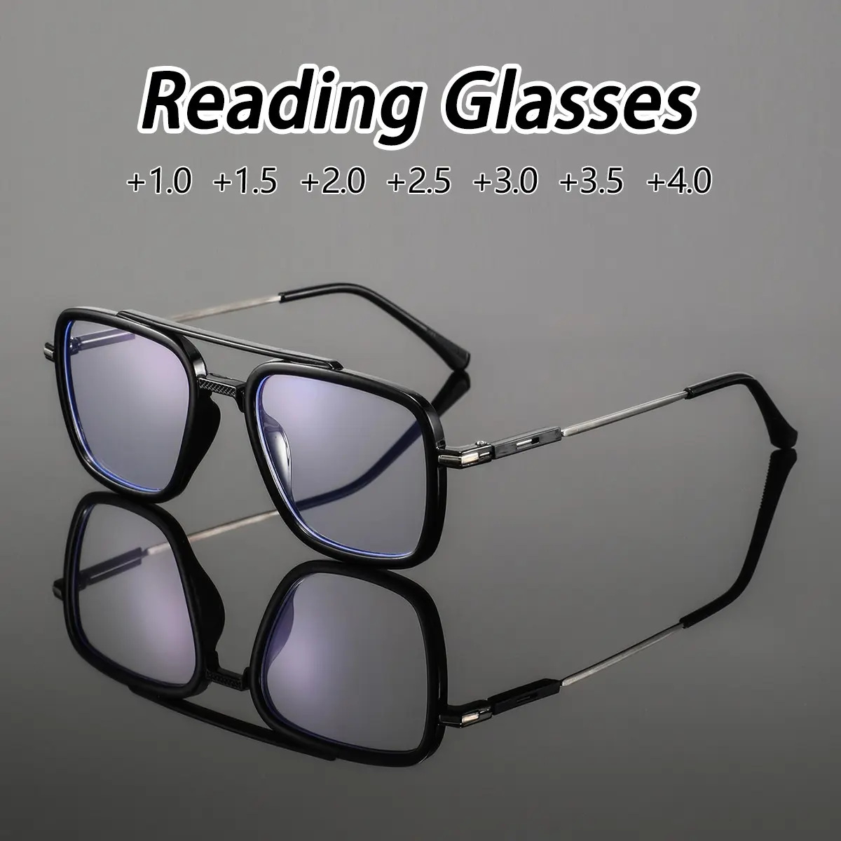 Men's Plastic Full Frame Reading Glasses, Reading Eyeglasses, Reading Eyewear, +1.0-4.0 Diopter, Vintage Fashion, Lightweight Durable Frames, Suitable for Smartphones Tablets Laptops