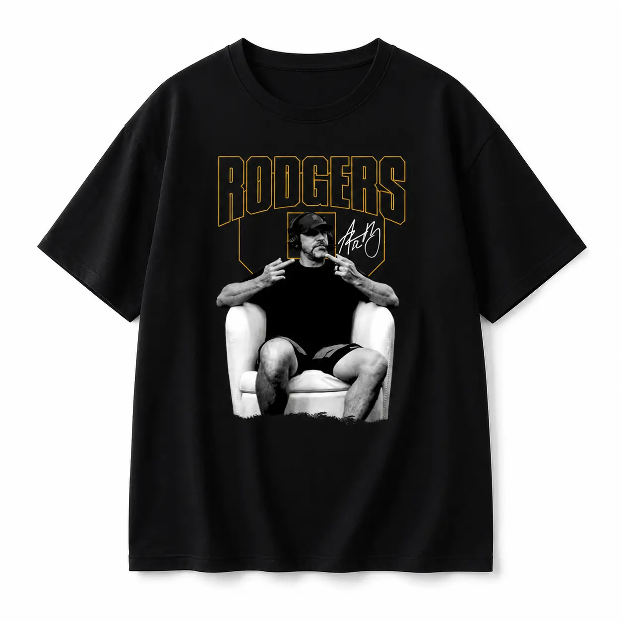 Aaron Rodgers Pittsburgh Football Graphic Menswear Top - Casual T-Shirt, Quarterback Chair Pose Fan Tee for Men
