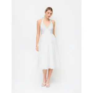 Cider Textured Halter Neck Broderie Anglaise Wrap Flared Midi Dress SwimWeek