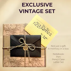 Vintage Memory Gift Box - Soft Cover Hand-Stitched A5 Notebook, All-Metal Dragon Pen, Treasure Map Pencil Case, Linen Envelope, Writing Papers, Wax Seal Sticker, Perfect for Writing & Journaling & Planning, Perfect for Gift, Present