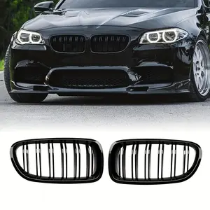 WheelX Gloss Black Double Lines Front Kidney Grille for BMW F10 528i 535i 550i M5 10-16