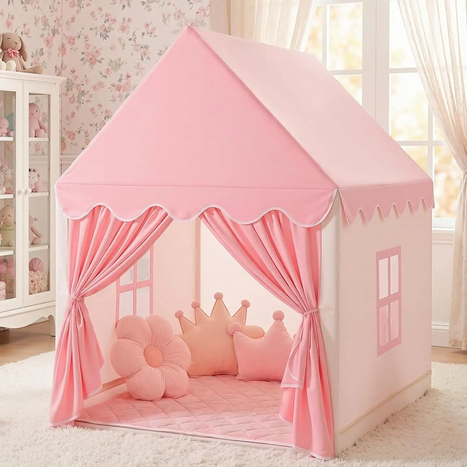Fairy Castle Tent, Alloy Frame Reinforced, Large Foldable Tent, Indoor Playhouse for Girls Boys 3+ Years, Play Tents, Birthday Gift