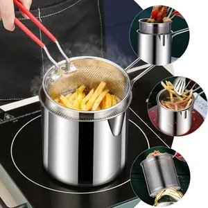 5-piece set of 1200ML stainless steel deep frying pot, extended handle skewer frying pot, small pot with filter, suitable for cooking noodles, heating food, etc., portable cooking pot, Ramen Pot