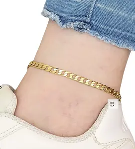 BA Unique Fashion Gold Electroplated Diamond-Cut Cuban Chain Ankle Bracelet - Petite Size to Plus Size- Made in Korea