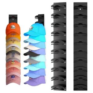 Wall-Mounted Baseball Cap Organizer - Hat Storage and Display Rack with Adjustable Hooks and Hanging Hook for Multiple Caps, Space-Saving Design for Home, Office, or Closet Use