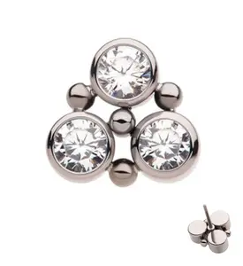 Trinity Beaded CZ Threadless Titanium Top