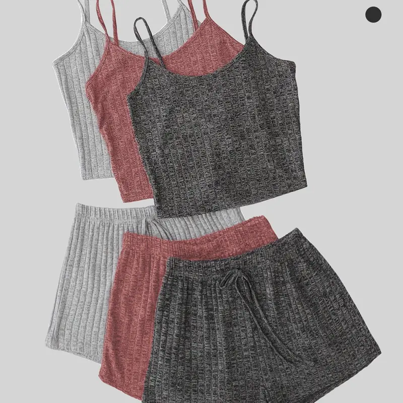 Women's Plain Knitted Stretchy Fitted Spaghetti Strap Sleeveless Crop Cami Top & Tie Front Shorts Set, Basic Summer Beach Clothes, Casual Style Camisole & Shorts Set for Summer, Women's Clothes, Fitted Clothing Set