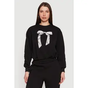 Fleece Bow Graphic Pullover Sweatshirt