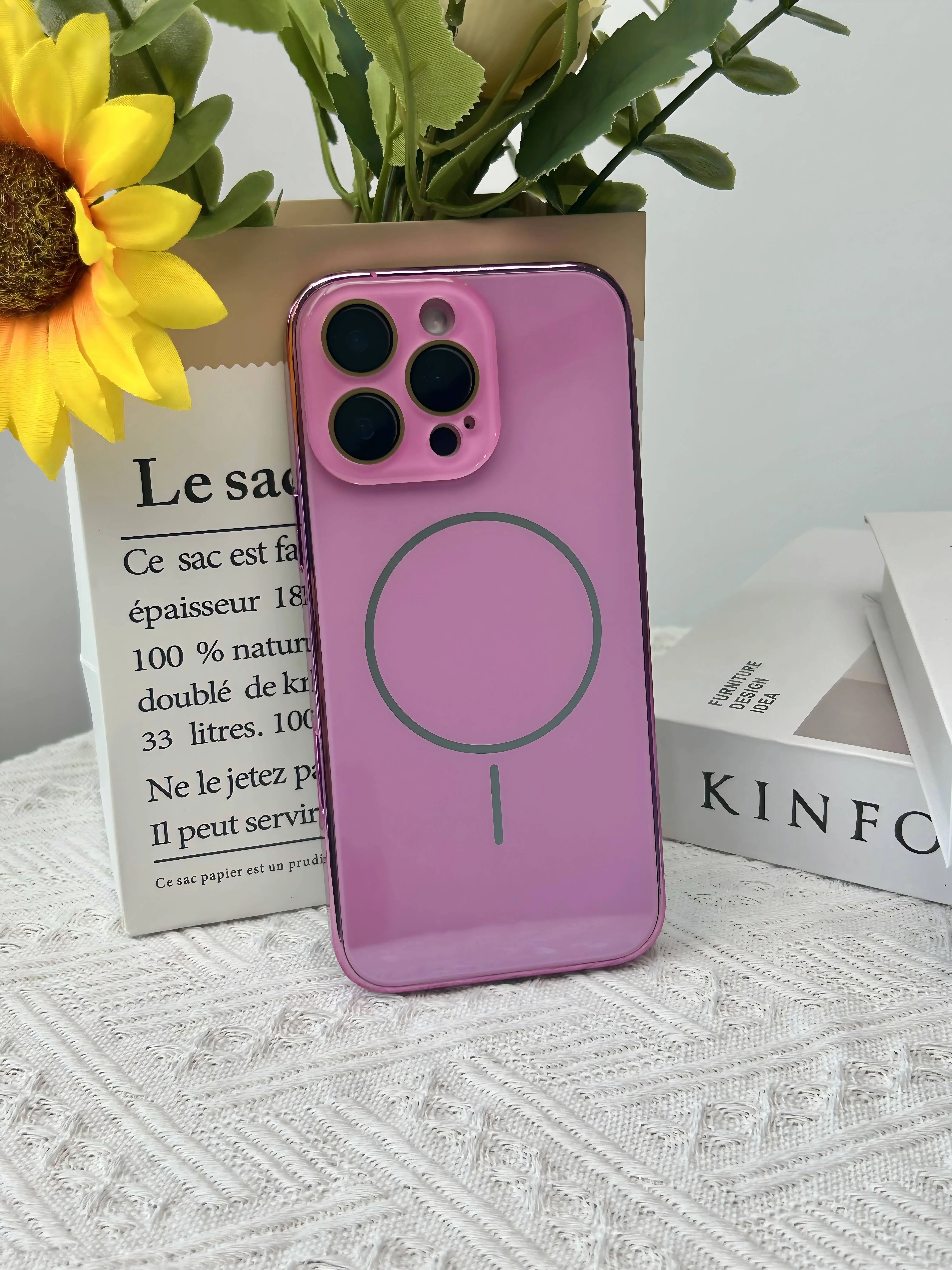 Electroplated Bezel Magnetic Smartphone Casing with Glass Back & Camera Protection, Compatible with iPhone 11/12/13/14/15 Pro/16 Pro Max Handheld Cellphone Devices