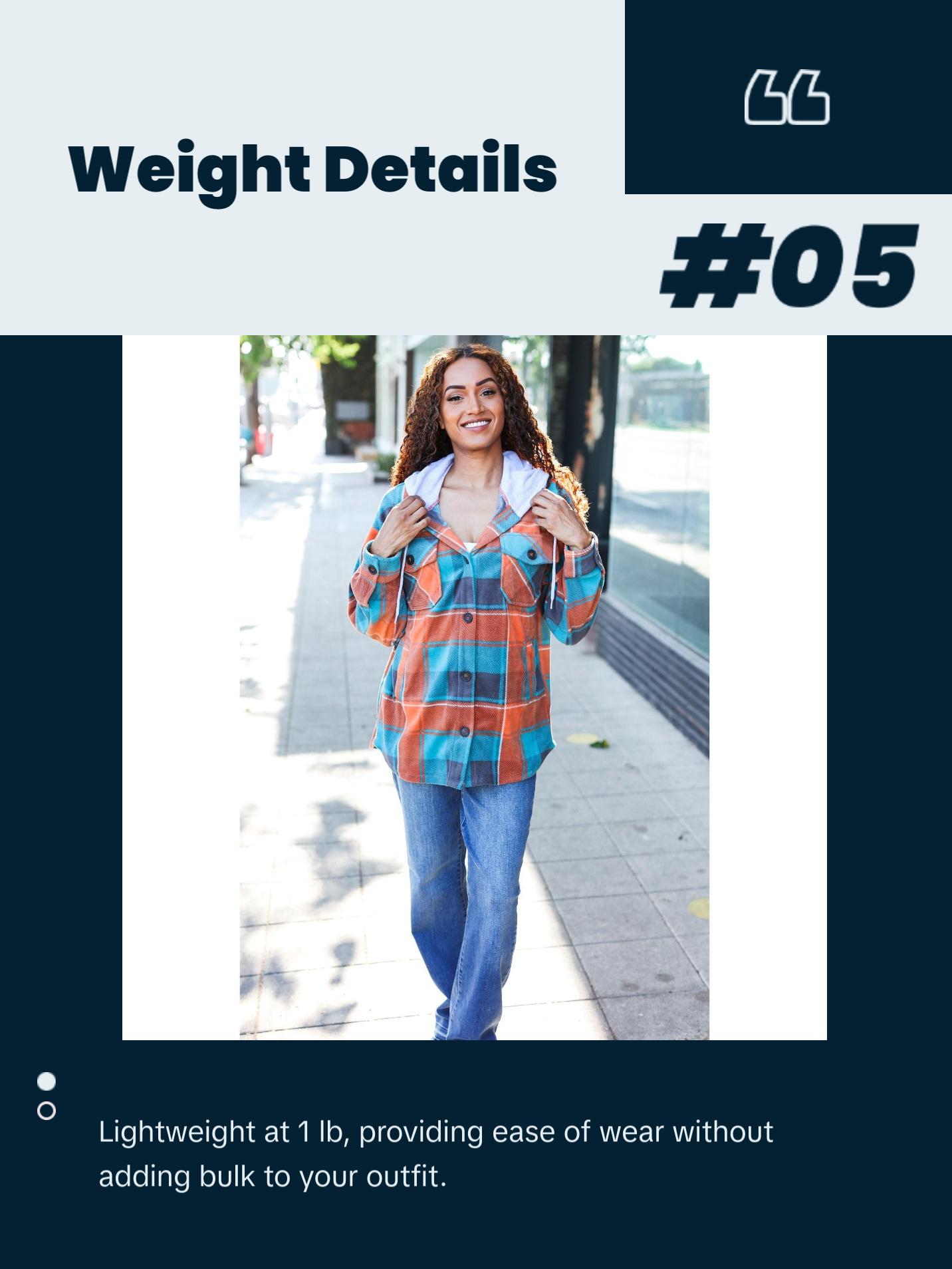 Stand Out Teal & Orange Plaid Fleece Hoodie Shacket