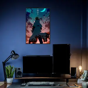 Minato Hokage Poster, nostalgic back view with twilight sky and crescent moon glow, printed on high quality cardboard with sharp pattern, anime wall art for fans dorm room and gaming setup display