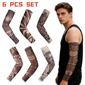 6pcs Fake Tattoo Sleeves Set For Men Boys, Realistic Seamless Design Sun Protection & Cooling Arm Covers Fake Tattoo Sleeves for Summer Outdoor Sports, Halloween Decor, Cool Temporary Body Art Unisex
