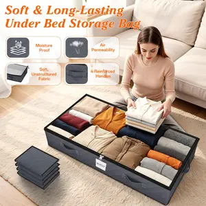 clothing  storage , 90L Under Bed Storage Containers, 4-Pack Storage Bins with Clear Top, Foldable Closet Organizers and Storage with Label Holder for Clothing, Blankets, Comforter & Pillows (Grey)