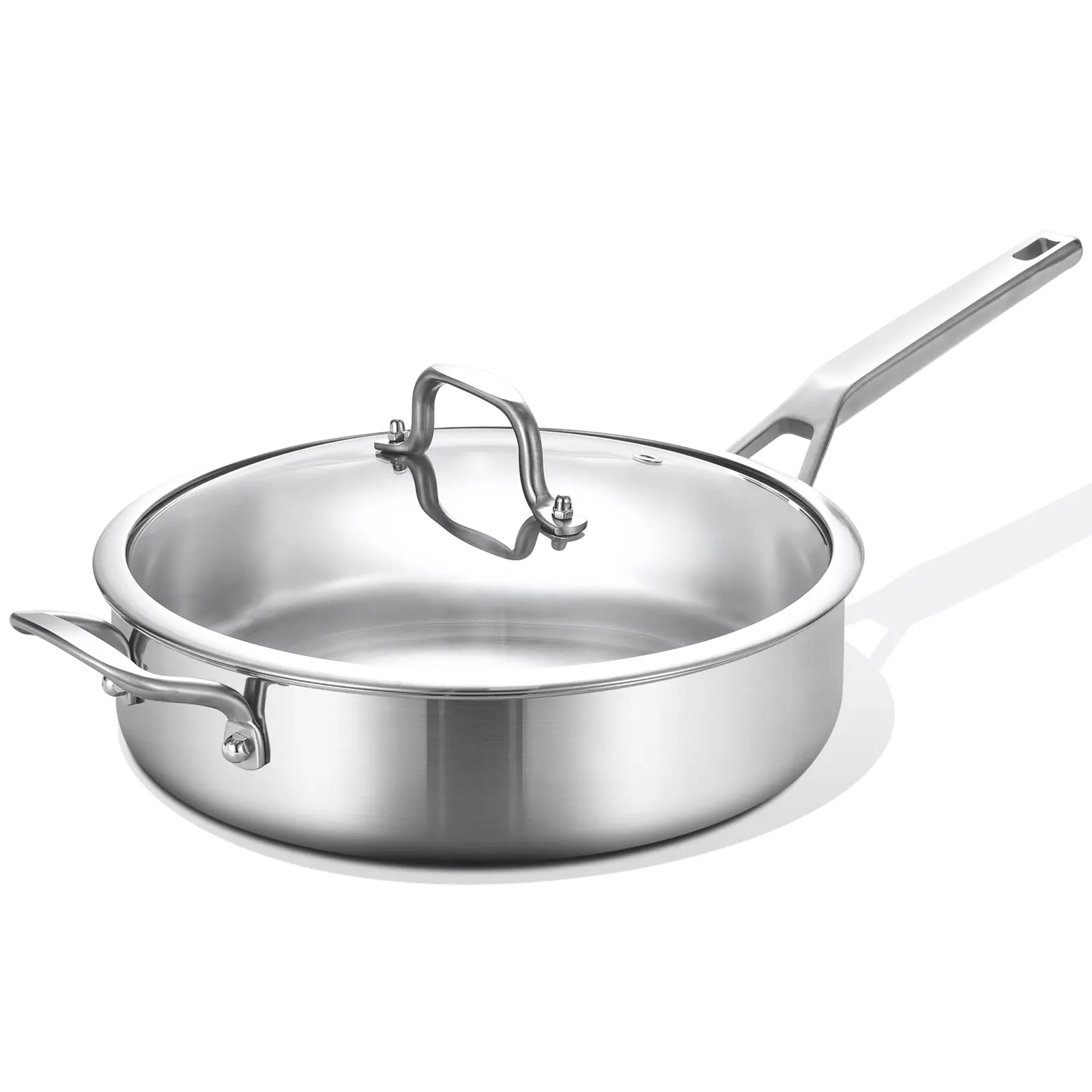 12 Inch Deep Frying Pan with lid, 5/6/7QT Saute Pan with lids, Saute Pan with lids, 3-Ply Stainless Steel large Fry Pan, 12inch Induction Skillet with lids, Healthy 18/10 inner Cooking Pan, Silver, Oven & Dishwasher Safe