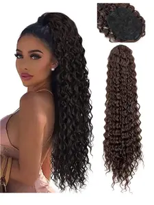 Women's Deep Hair Wig Ponytail Net Bag Drawstring Synthetic Curly Ponytail Braid, Synthetic Braiding Hair, Long Natural Look, Easy Wear Daily Use, Synthetic Extensions