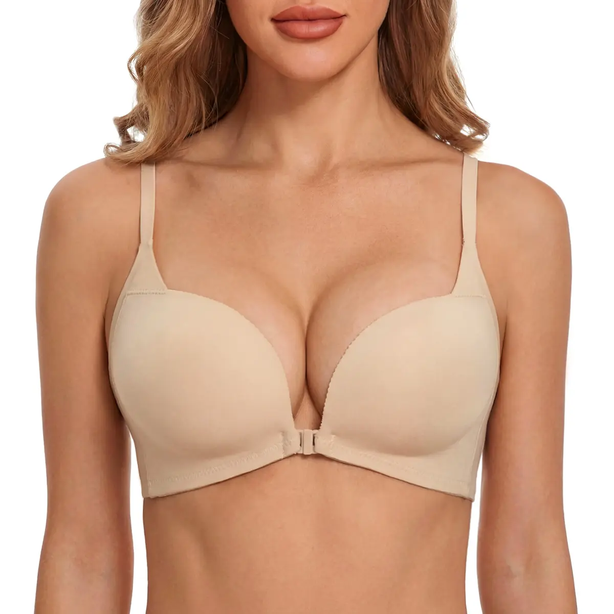 LUCKMEEY Womens Daily Front Closure Push Up Bra Deep V Padded Add Cup Wireless  Supportive Seamless Comfortable Tube Jelly Bra A B C Cup