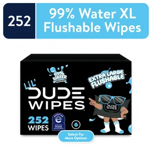 LiL' DUDE Flushable Wipes, Extra Large Fragrance Free Wet Wipes, 252 Count, 6 Pack