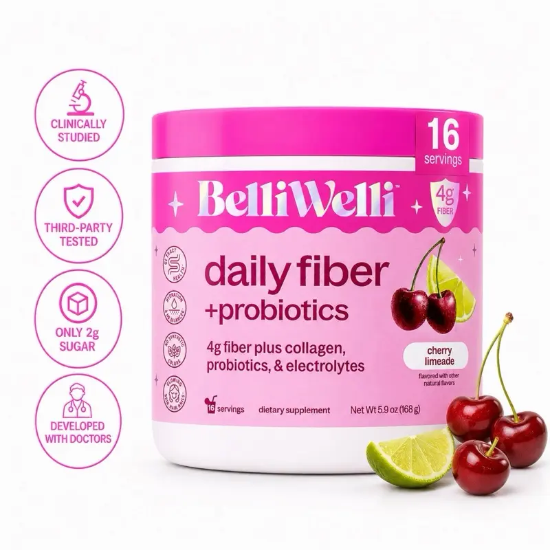 BelliWelli Daily Fiber + Probiotics + Collagen - Cherry Limeade Dietary Healthy BelliWelli Daily Fiber + Probiotics + Collagen - Cherry Limeade Dietary Healthy