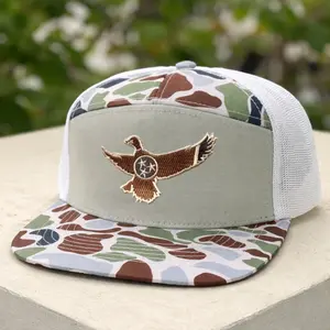 Eagle Camo Snapback Trucker Hat for Men Women, Embroidered Bird Logo Hunting Cap, Beige or Green Camouflage Flat Bill Adjustable Western Outdoor Hat